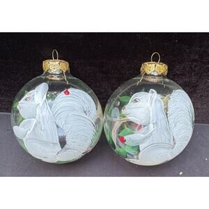 2 Rare Blown Glass White Squirrel Christmas Ornaments Hand Painted In NC